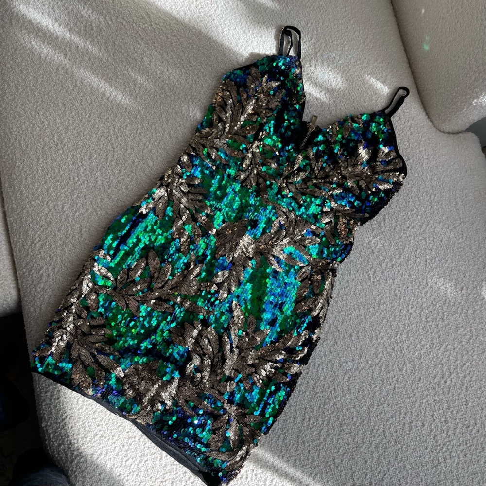 Green and Gold Sequin party dress medium